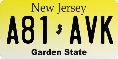 NJ license plate A81AVK