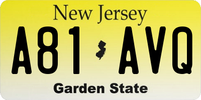 NJ license plate A81AVQ