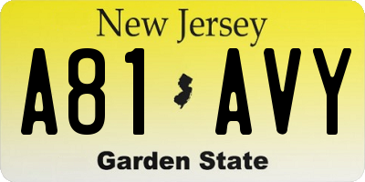 NJ license plate A81AVY