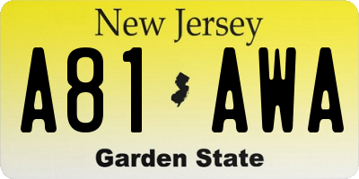 NJ license plate A81AWA