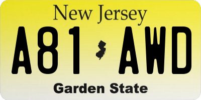 NJ license plate A81AWD