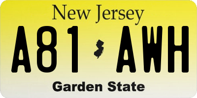 NJ license plate A81AWH