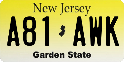 NJ license plate A81AWK
