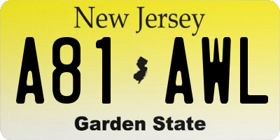 NJ license plate A81AWL