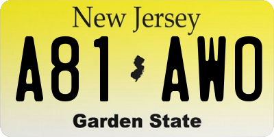 NJ license plate A81AWO