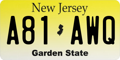 NJ license plate A81AWQ