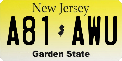 NJ license plate A81AWU