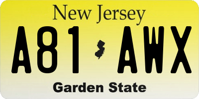 NJ license plate A81AWX