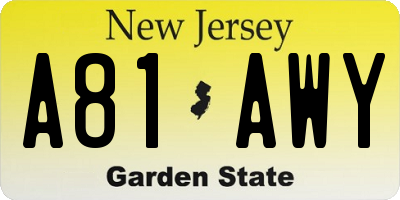 NJ license plate A81AWY
