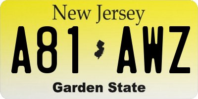 NJ license plate A81AWZ