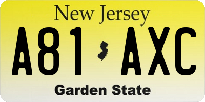 NJ license plate A81AXC