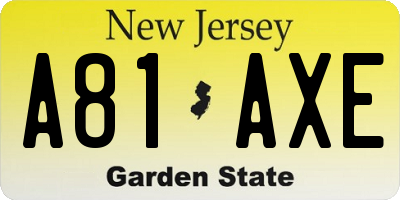 NJ license plate A81AXE