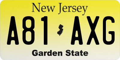 NJ license plate A81AXG