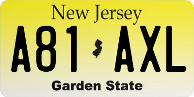 NJ license plate A81AXL