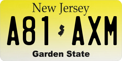 NJ license plate A81AXM