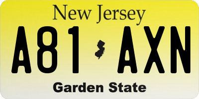NJ license plate A81AXN