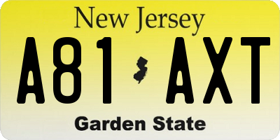 NJ license plate A81AXT