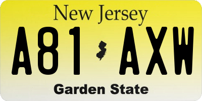 NJ license plate A81AXW