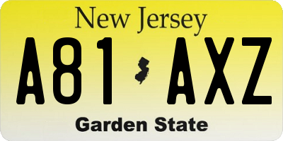 NJ license plate A81AXZ