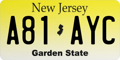 NJ license plate A81AYC