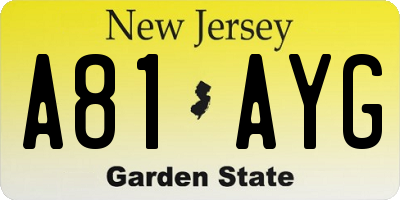 NJ license plate A81AYG