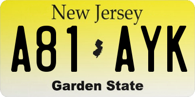 NJ license plate A81AYK