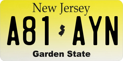 NJ license plate A81AYN