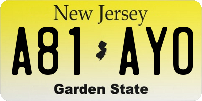 NJ license plate A81AYO