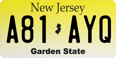NJ license plate A81AYQ