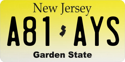 NJ license plate A81AYS