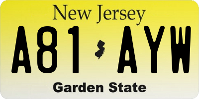 NJ license plate A81AYW