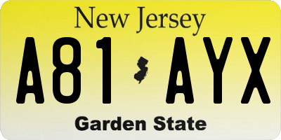 NJ license plate A81AYX