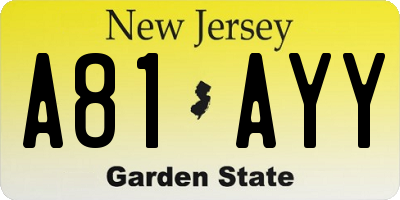 NJ license plate A81AYY