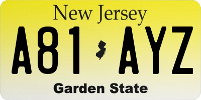 NJ license plate A81AYZ