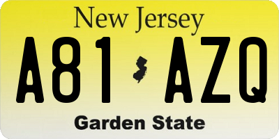 NJ license plate A81AZQ