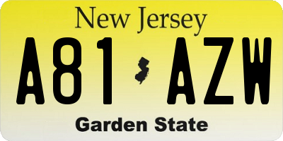 NJ license plate A81AZW