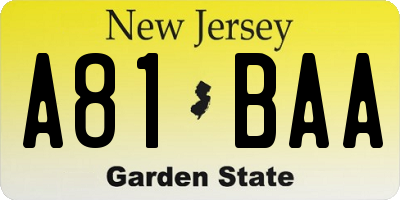 NJ license plate A81BAA