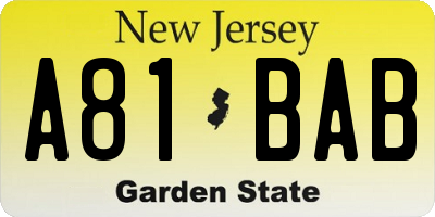 NJ license plate A81BAB