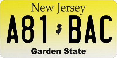 NJ license plate A81BAC