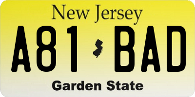 NJ license plate A81BAD