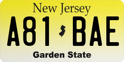 NJ license plate A81BAE