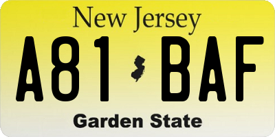NJ license plate A81BAF