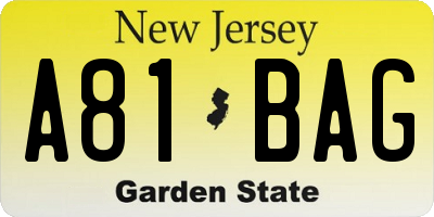NJ license plate A81BAG