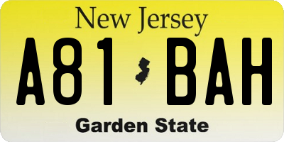 NJ license plate A81BAH