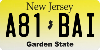 NJ license plate A81BAI