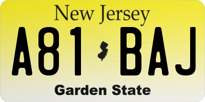 NJ license plate A81BAJ