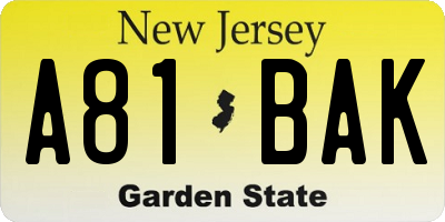 NJ license plate A81BAK
