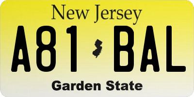 NJ license plate A81BAL