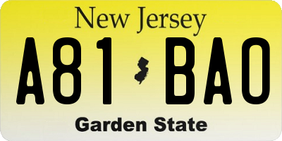 NJ license plate A81BAO