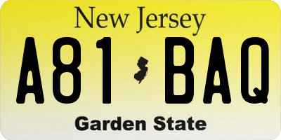 NJ license plate A81BAQ